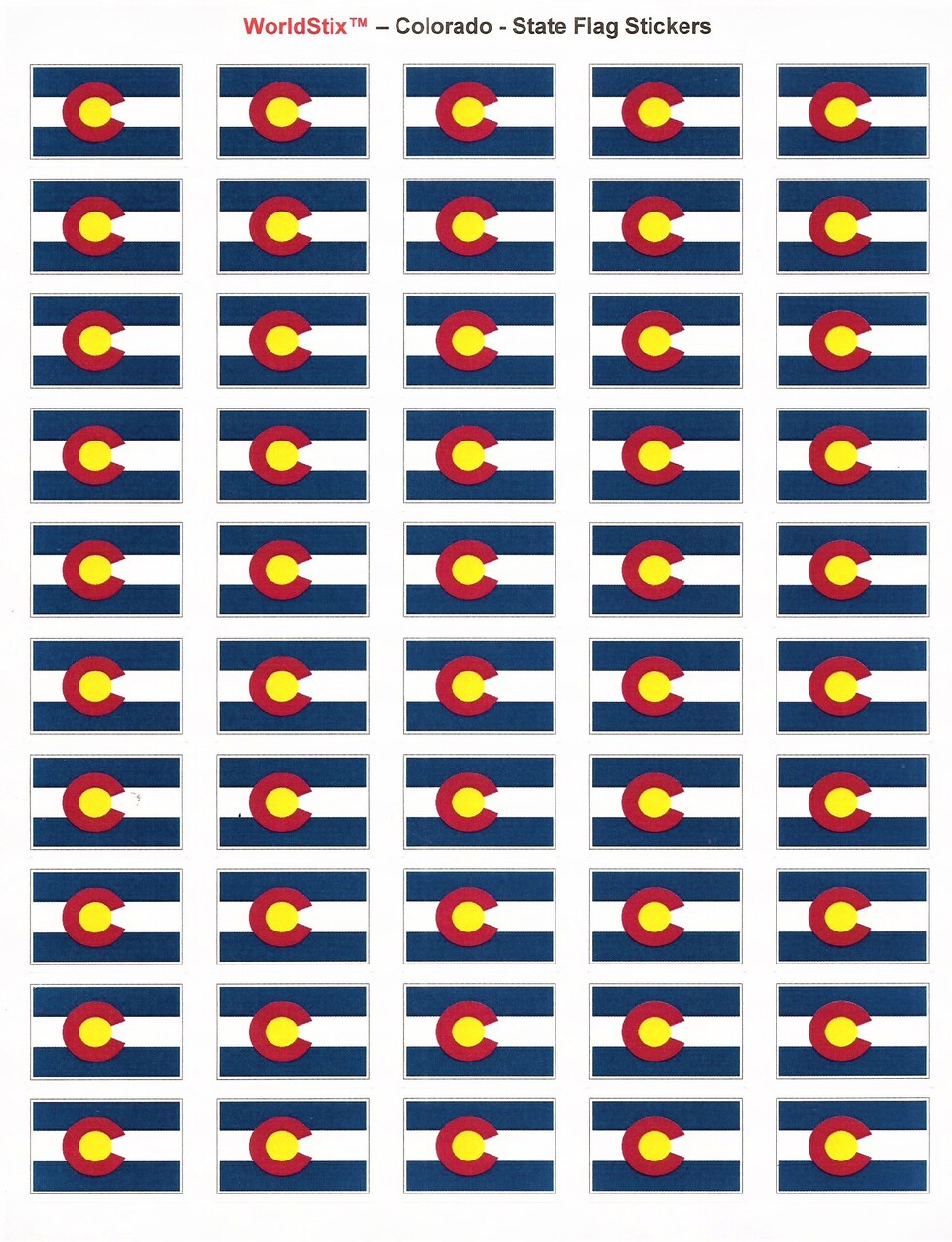 100 Colorado Flag Stickers; 1.5" x 1" Made in America Self Adhesive State Flag Scrapbook Stickers, Two Sheets of 50, 100 Sticker Decal Flags